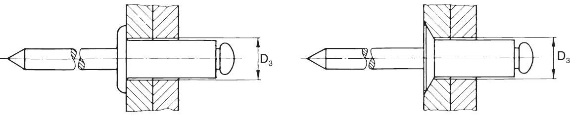 Bohrlochdurchmesser für Blindnieten u. Spezialblindnieten