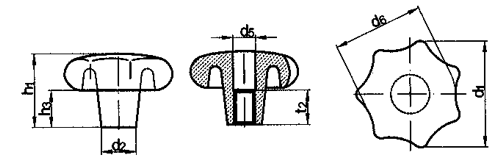 Sterngriffe Form D mit Durchgangsgewinde DIN 6336 D