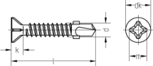 Bohrschrauben mit Flgeln und Rippen, Senkkopf-O, (ehemals P-H), PH-Kreuzschlitz ISO 15482 