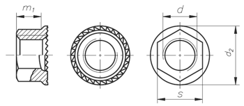 Sechskantmuttern mit Flansch, hnlich DIN 6923, mit Sperrverzahnung Art. 3144 