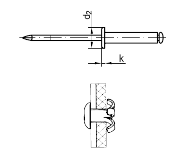 Offene Blindniete mit Spreizschaft, Niet ALU, Dorn Stahl verzinkt, SS= mit Spreizschaft, F= Flachkopf Art. 2402 