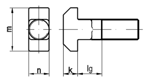 Hammerschrauben mit Vierkant Form B, mit langem Gewinde, mit Mutter DIN 186 B