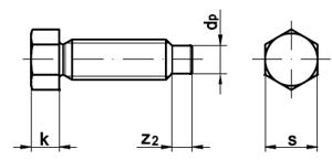 Form A Sechkantschrauben mit Rille, Zapfen, kleinem Sechskant, Gewinde bis Kopf DIN 561 A