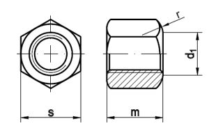 Sechskantmuttern, 1,5 d hoch, B= kugelige und ebene Auflageflche DIN 6330 