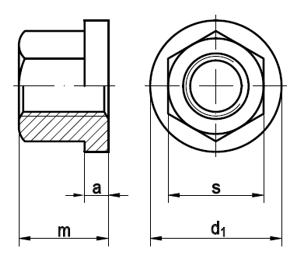 Sechskantmuttern mit Bund, 1,5 d hoch DIN 6331 