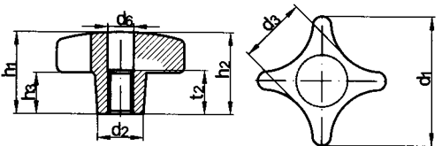 Kreuzgriffe Form D mit Durchgangsgewinde DIN 6335 D