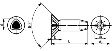 Gewindefurchende Schrauben mit Senkkopf, PZ-Kreuzschlitz, Form M DIN 7500 M