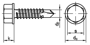 Bohrschrauben K= Sechskant-Flanschkopf, Blechschraubengewinde ISO 15480 