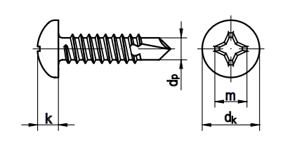 Bohrschrauben N mit Linsenkopf, Blechschraubengewinde PH-Kreuzschlitz DIN 7504 N