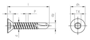 Selbstbohrende Schrauben, Senkkopf mit Flgeln, TORX DIN 7504 OTX