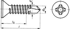 Bohrschrauben P mit Senkkopf, Blechschraubengewinde PH-Kreuzschlitz DIN 7504 P