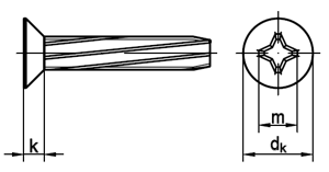 Senk-Schneidschrauben Form D-H, mit Phillips-Kreuzschlitz PH DIN 7516 D