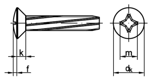 Linsensenk-Schneidschrauben Form E-H, Phillips-Kreuzschlitz PH DIN 7516 E