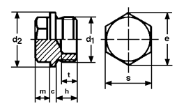 Verschlußschrauben mit Bund und Außensechskant, A= kurzer Einschraubzapfen, leichte Ausführung, zylindrisches FEIN-Gewinde DIN 7604 A