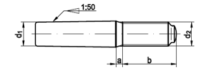 Kegelstifte mit Gewindezapfen, konstanten Zapfenlängen, Kegel 1:50 ISO 8737 