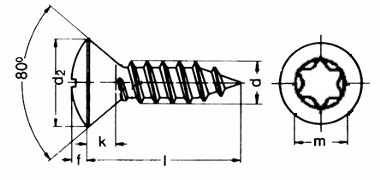 Linsen-SENK-Blechschrauben mit Innensechsrund (TX) DIN 7983 TX